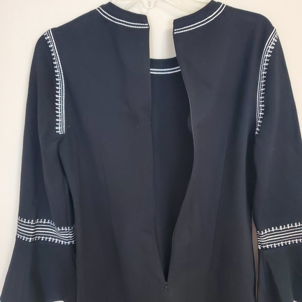 Kobi Halperin Dress Sz Small Bell Sleeve Stretch Knit Embroidered Above the Knee - Picture 7 of 7